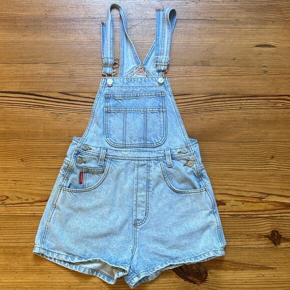 Bongo vintage 90s light wash denim overall shorts SIZE M - Picture 1 of 6